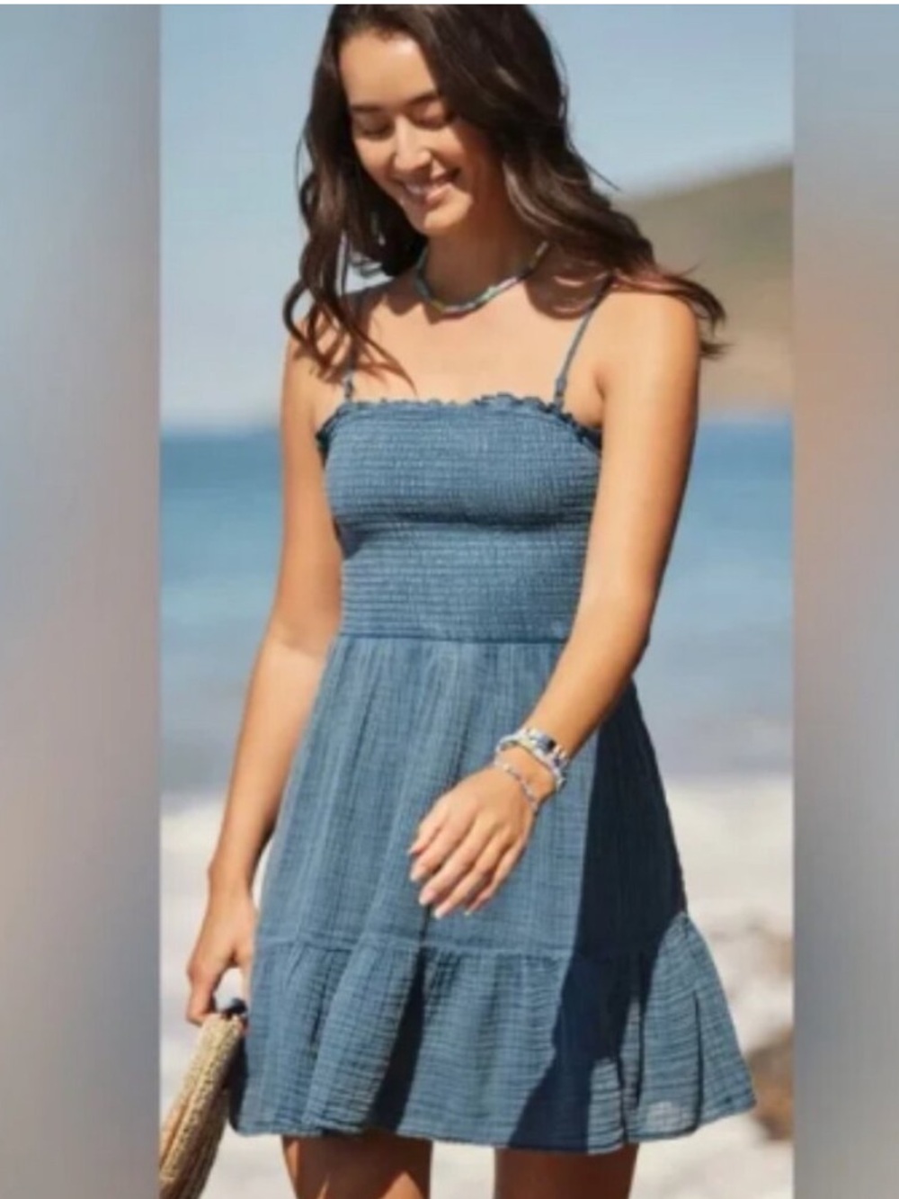 ANTHROPOLOGIE Marisol Deep Sea Blue Smocked Mini
Dress